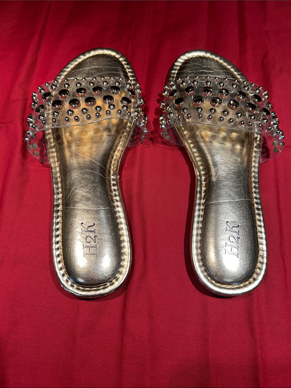 Metallic Gold Studded Clear Slide Sandals - Women's by H2K